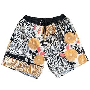 Agua Bendita Men's Medium Swim Trunks Floral Print Lined Drawstring Board Shorts